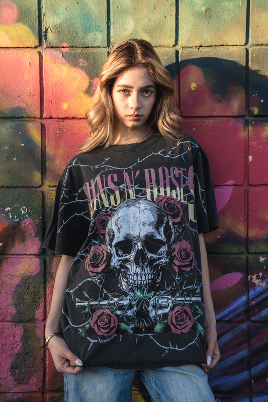 GUNS N ROSES SKULL ROSES FRONT/BCK